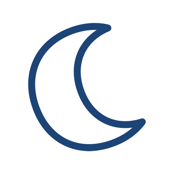 Ein stilisierter Mond in blauer Farbe, einfach und minimalistisch gestaltet.