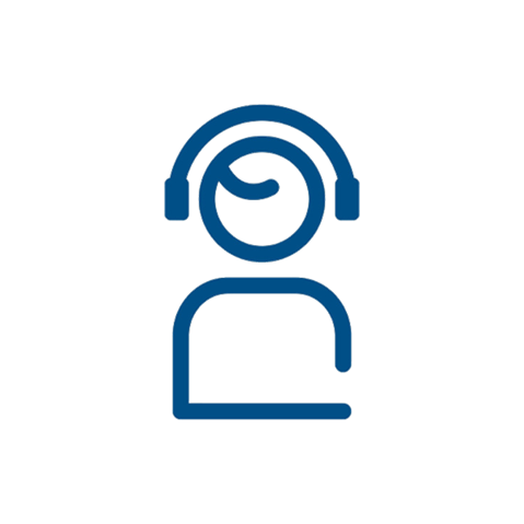 Icon of a person wearing headphones, smiling, set against a simple background.