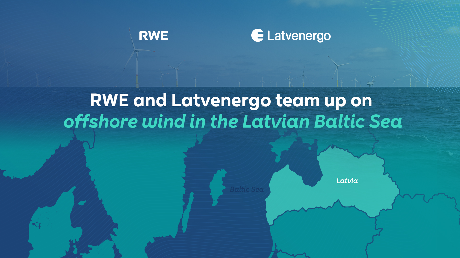 RWE und Latvenergo arbeiten zusammen an Offshore-Windenergie in der lettischen Ostsee, im Hintergrund sind Windkraftanlagen zu sehen.