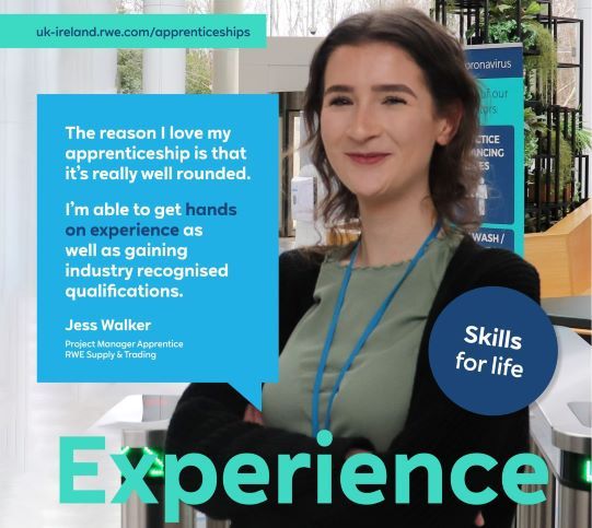 A young person discusses their apprenticeship experience, mentioning hands-on learning and industry qualifications.