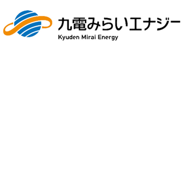 Logo of Kyuden Mirai Energy featuring a blue globe with an orange swirl and text in Japanese and English.