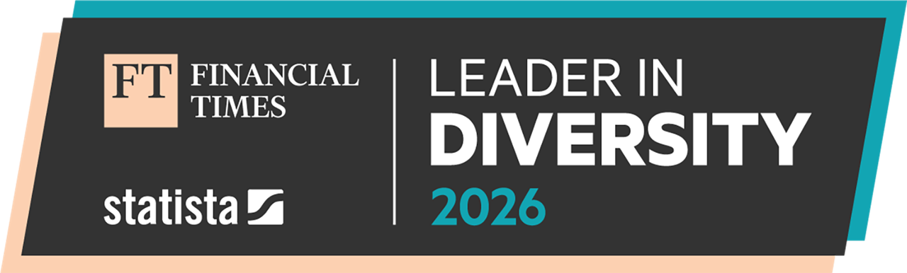 Das Bild zeigt das Logo von Financial Times mit der Auszeichnung 'Leader in Diversity 2025' und dem Statista-Logo.
