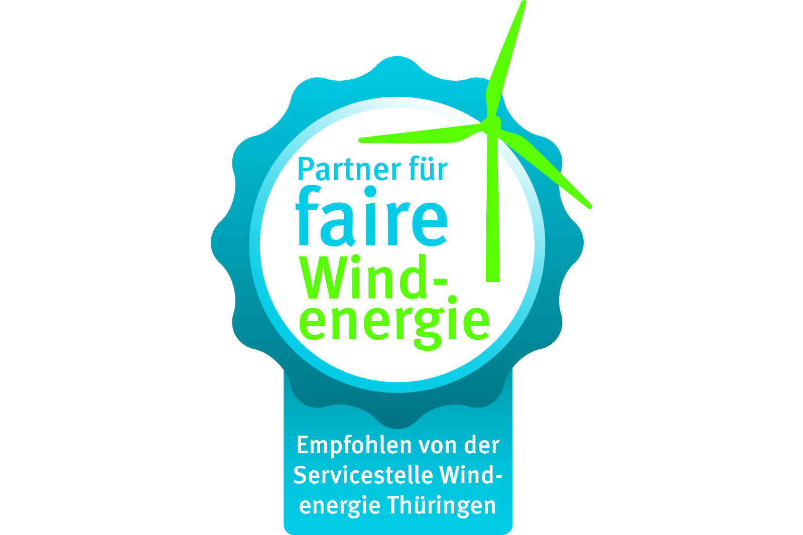 Logo für faire Windenergie-Partnerschaft mit einem Windrad und grüner Schrift.