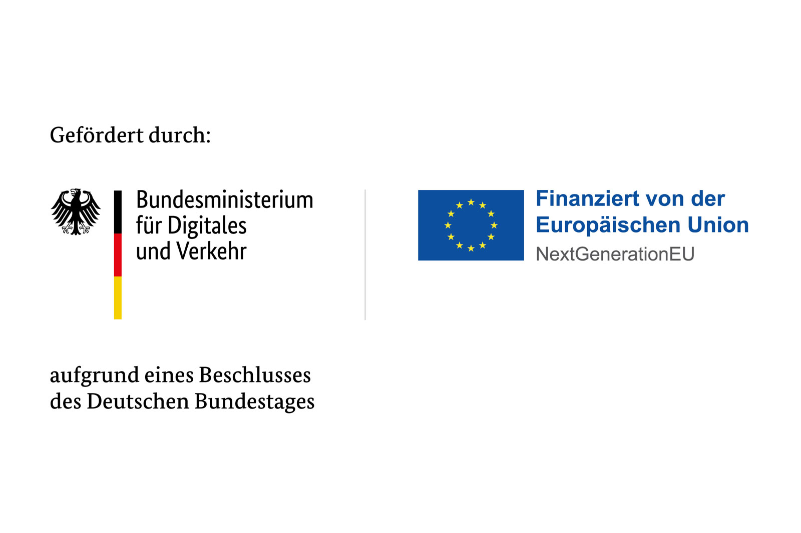 Förderhinweis des Bundesministeriums für Digitales und Verkehr und der Europäischen Union mit deren Logos.