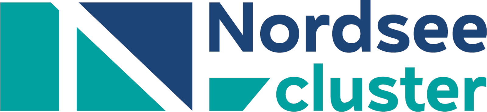 Das Logo des Nordseeclusters besteht aus blauen und grünen geometrischen Formen mit dem Schriftzug 'Nordsee cluster'.