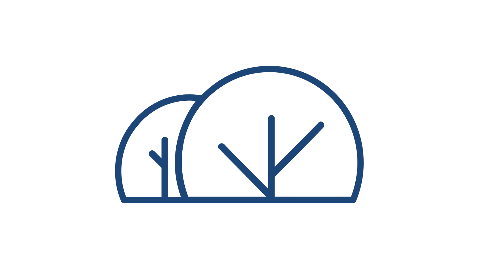 Eine Illustration von zwei stilisierten Bäumen in blauen Umrissen auf weißem Hintergrund.