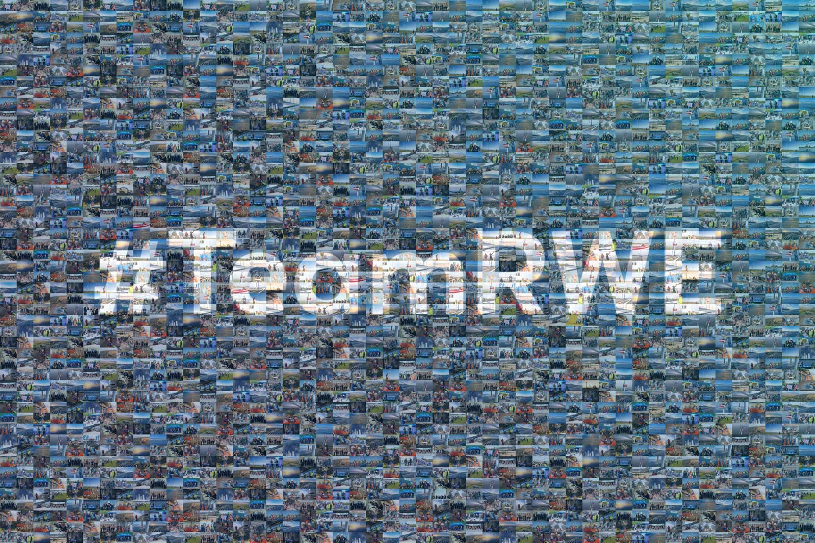 #TeamRWE in einer Fotocollage aus vielen Bildern, die Teamarbeit und Gemeinschaft zeigen.
