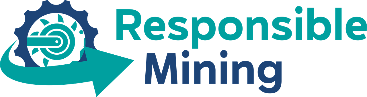 A logo for 'Responsible Mining' featuring a gear and a circular design with blue and green colours.