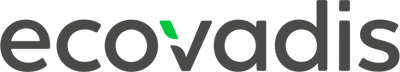 Das Logo von EcoVadis, bestehend aus stilisierten Buchstaben in Grau und einem grünen Blatt.