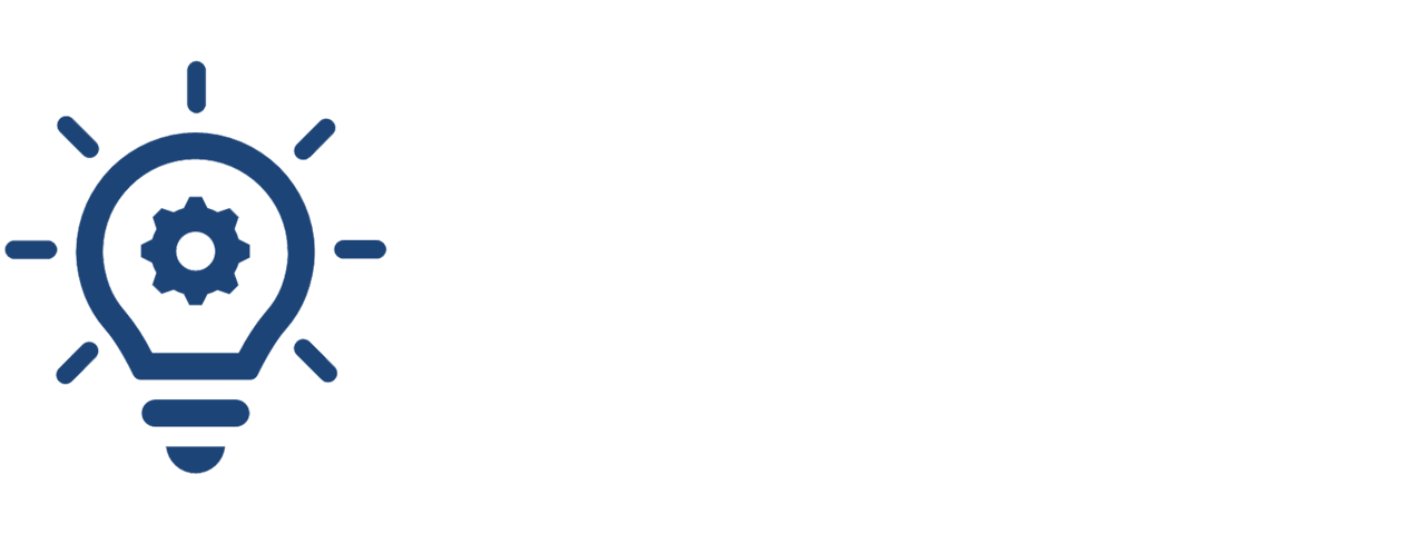 Ein blauer Glühbirnen-Icon mit einem Zahnrad im Inneren, umgeben von Strahlen, symbolisiert Innovation und Ideen.