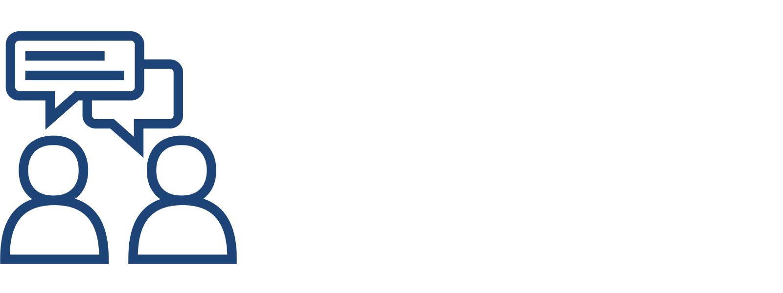 Zwei abstrakte Figuren sind im Gespräch, mit Sprechblasen über ihnen.