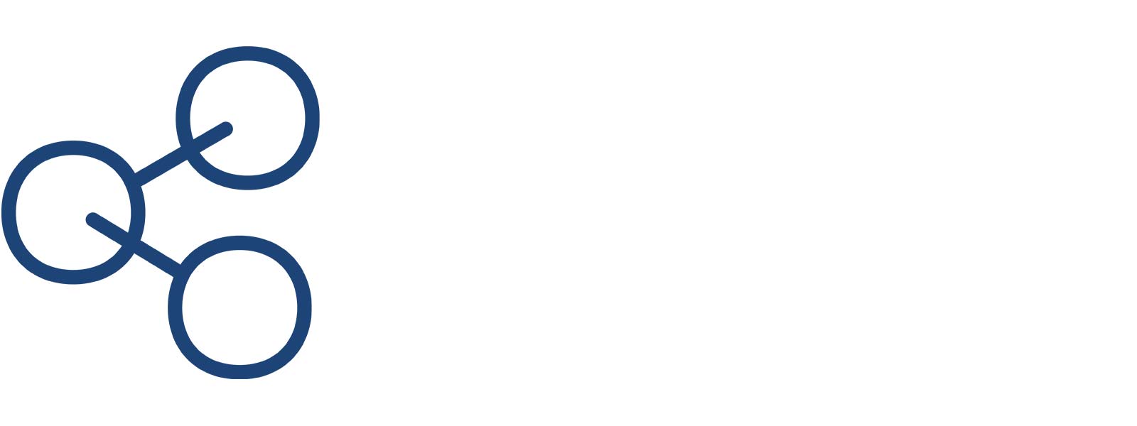 Eine navyblaue Grafik mit drei miteinander verbundenen Kreisen auf einem weißen Hintergrund, die Konnektivität oder Vernetzung symbolisieren.