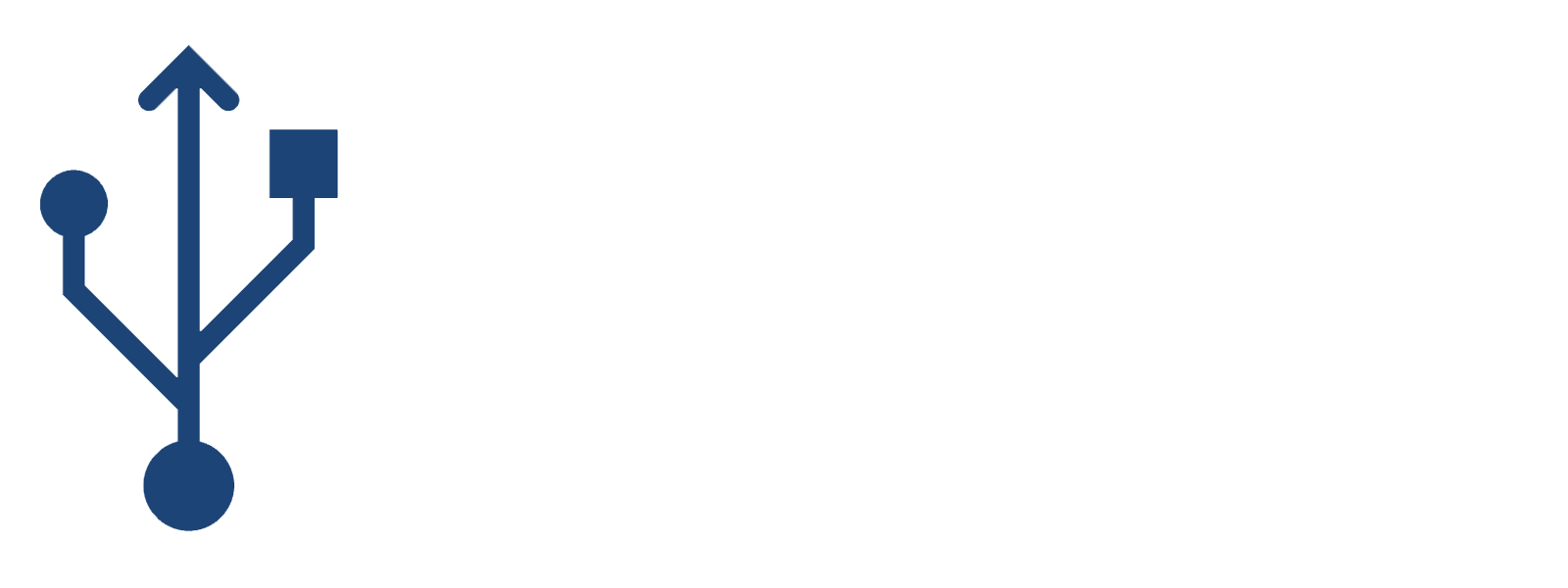 Ein blauer USB-Symbol, das Verbindung darstellt, mit nach oben und zur Seite zeigenden Pfeilen, auf einem hellen Hintergrund.