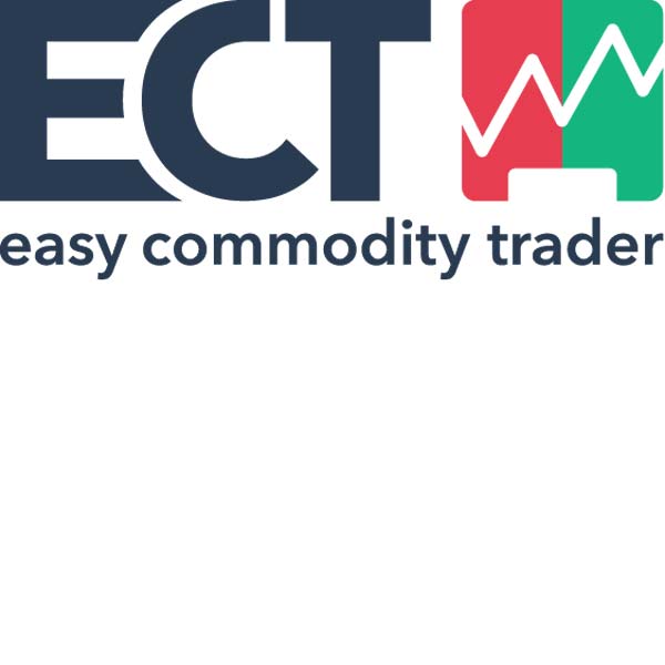 Das Logo von ECT zeigt den Slogan 'easy commodity trader' und ein grafisches Element mit Linien in Rot und Grün.