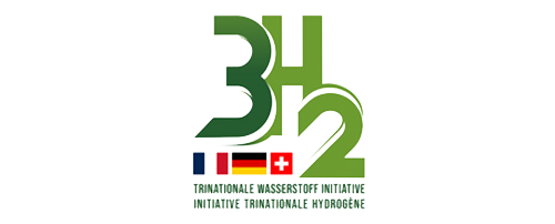 Logo der trinationalen Wasserstoff Initiative mit den Flaggen von Frankreich, Deutschland und der Schweiz.