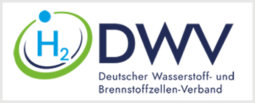 Logo des Deutschen Wasserstoff- und Brennstoffzellen-Verbands mit H2-Symbol.