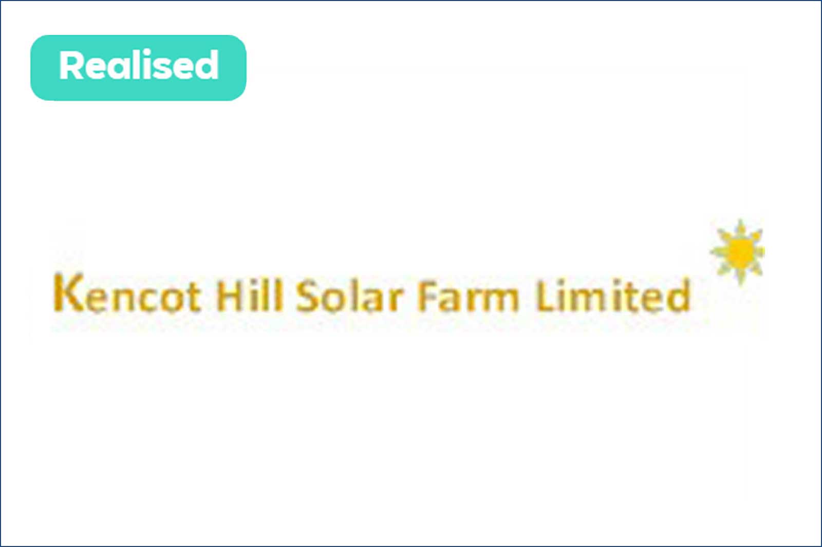 The logo of Kencot Hill Solar Farm Limited, with the word 'Realised' in turquoise and a sun icon beside the text.