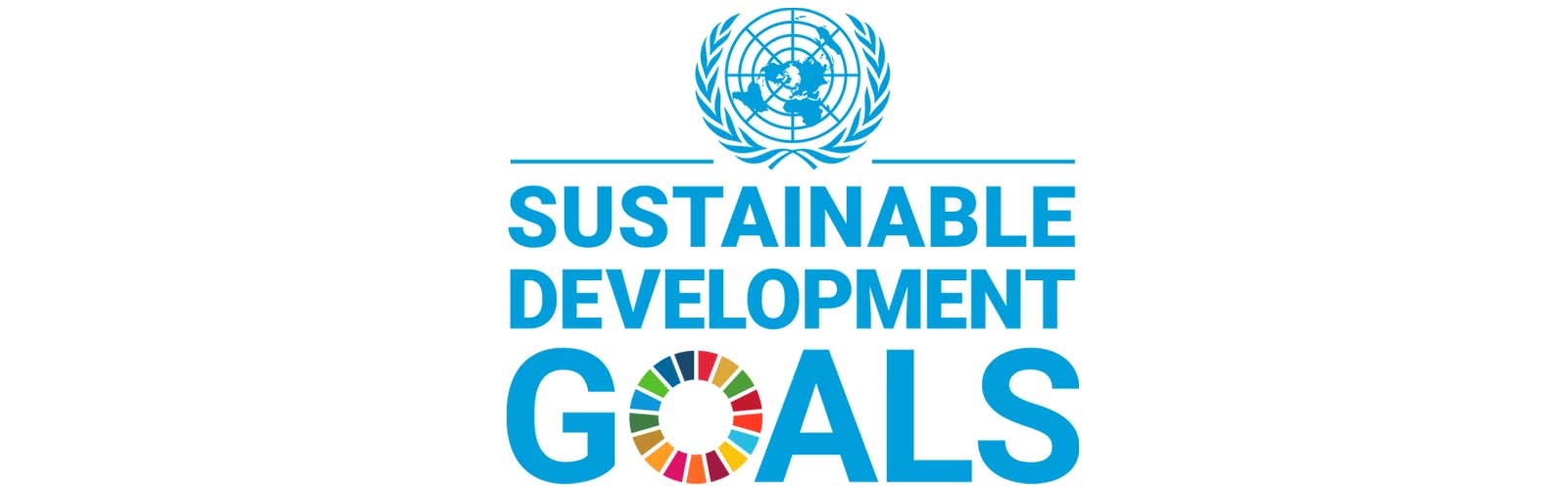 Logo der UN mit der Aufschrift Nachhaltige Entwicklungsziele und bunten Symbolen darunter.