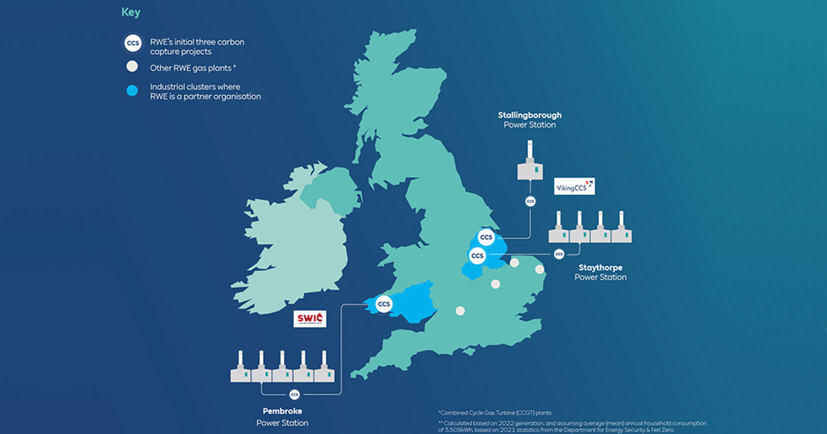 RWE is considering developing three CCS projects in the UK