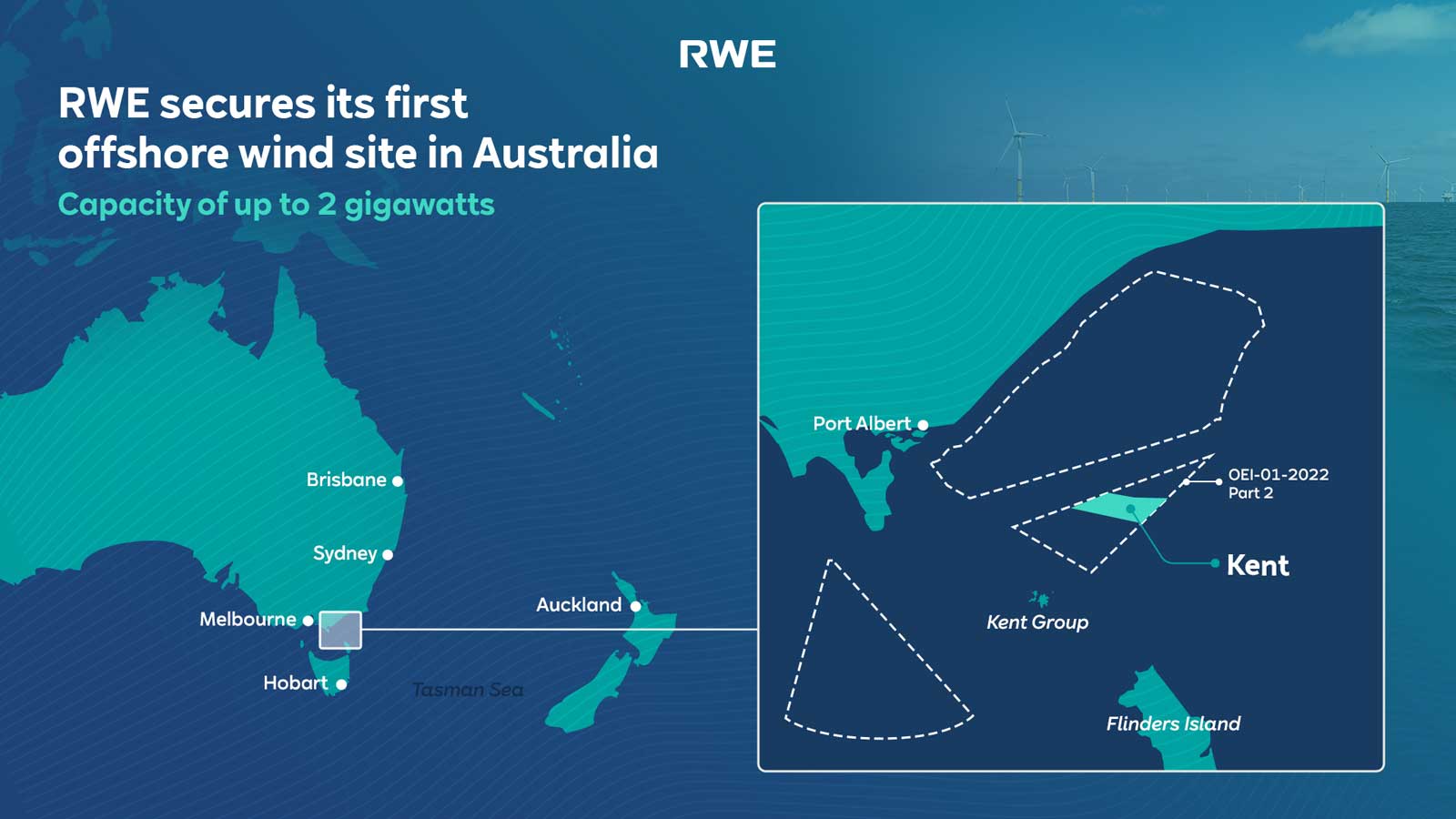 RWE secures its first offshore wind site in Australia with a capacity of up to 2 gigawatts.