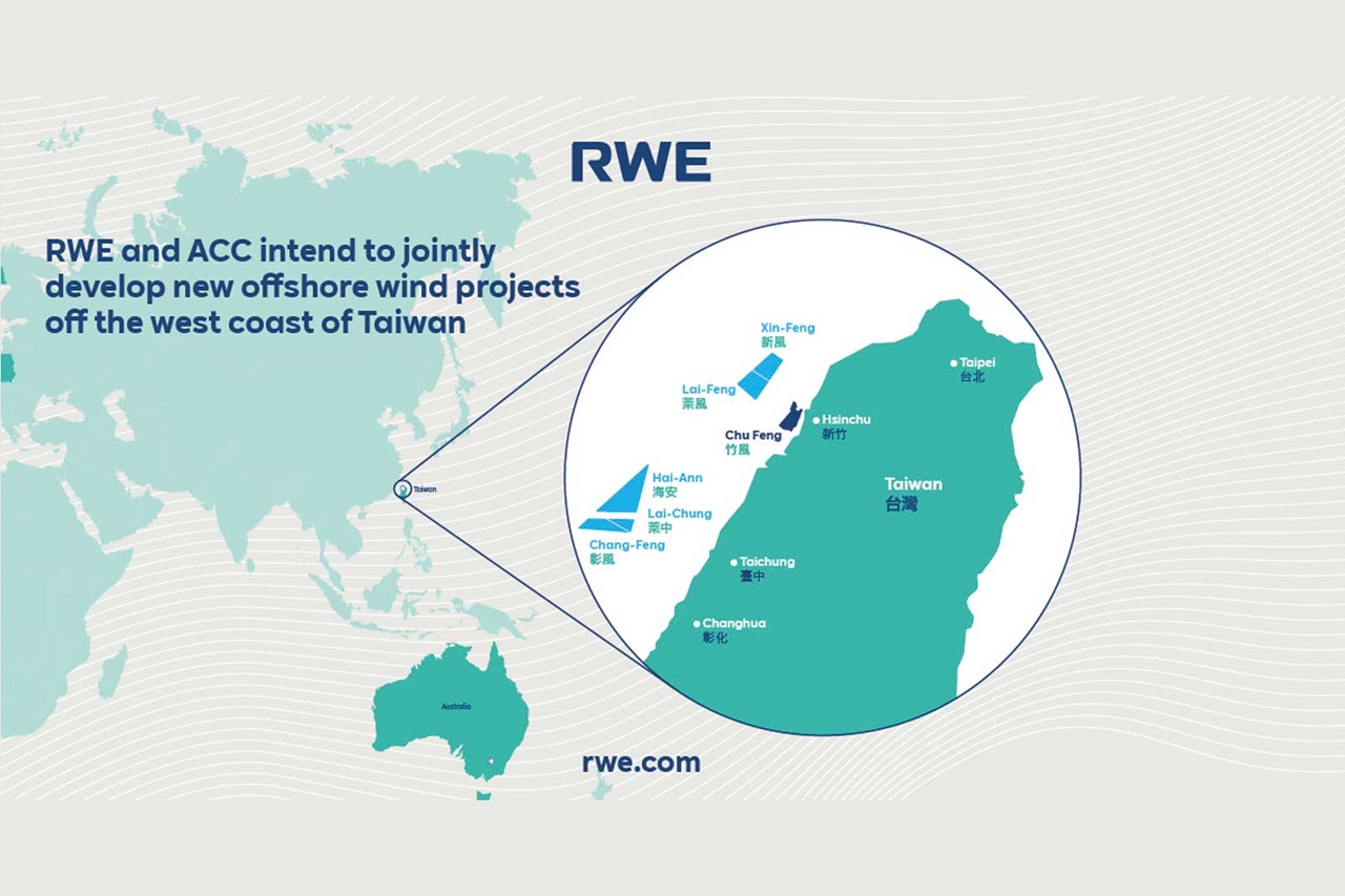Map of Taiwan showing offshore wind projects and locations for RWE and ACC.