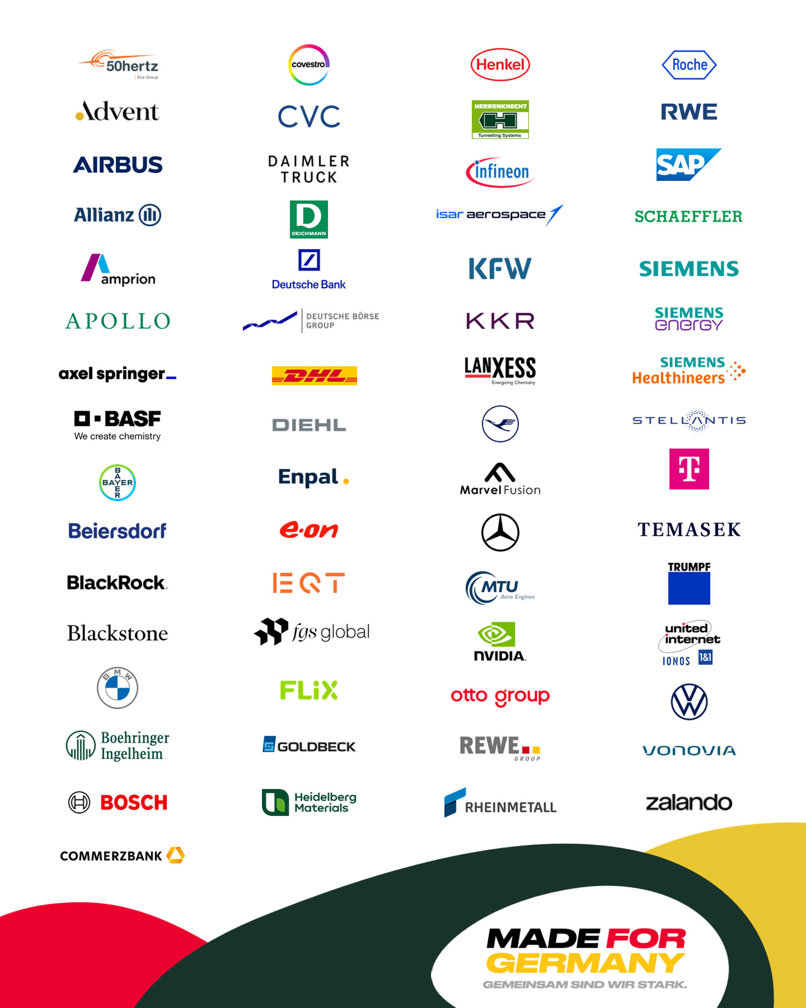 Eine Collage verschiedener Unternehmenslogos, die die Initiative Made for Germany repräsentieren.