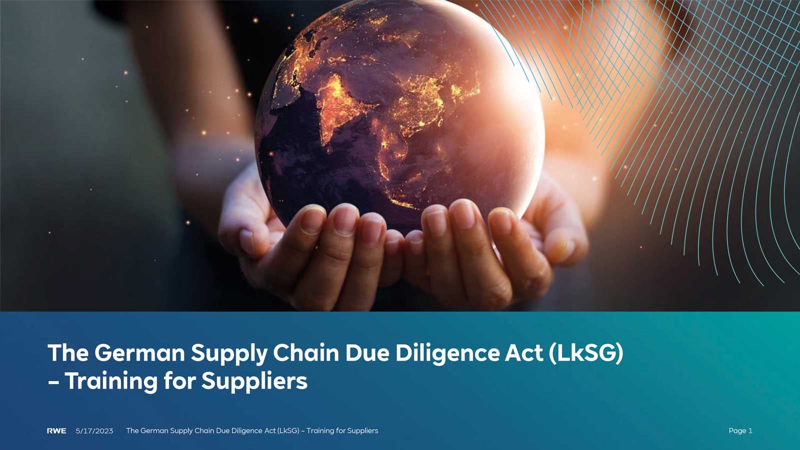 A person holding a glowing globe, representing global awareness, with a title about the German Supply Chain Due Diligence Act.