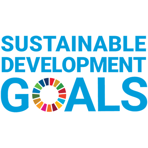 Text depicting Sustainable Development Goals with a colourful circular graphic in the centre.