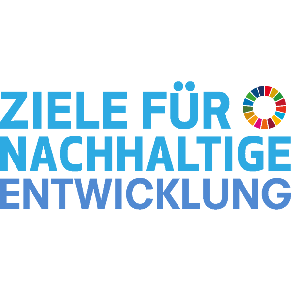 Ein lebendiger blauer Hintergrund mit einem farbenfrohen abstrakten Design in der oberen rechten Ecke.