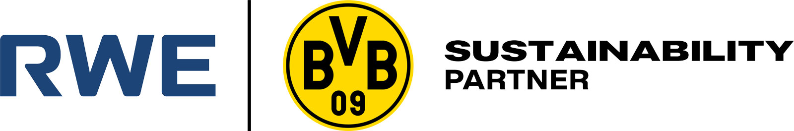 Logos of RWE and BVB 09, highlighting their partnership in sustainability initiatives.