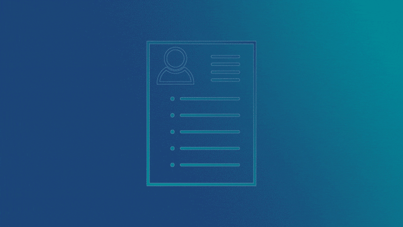 A schematic representation of a CV featuring a space for a profile picture and several listed points.