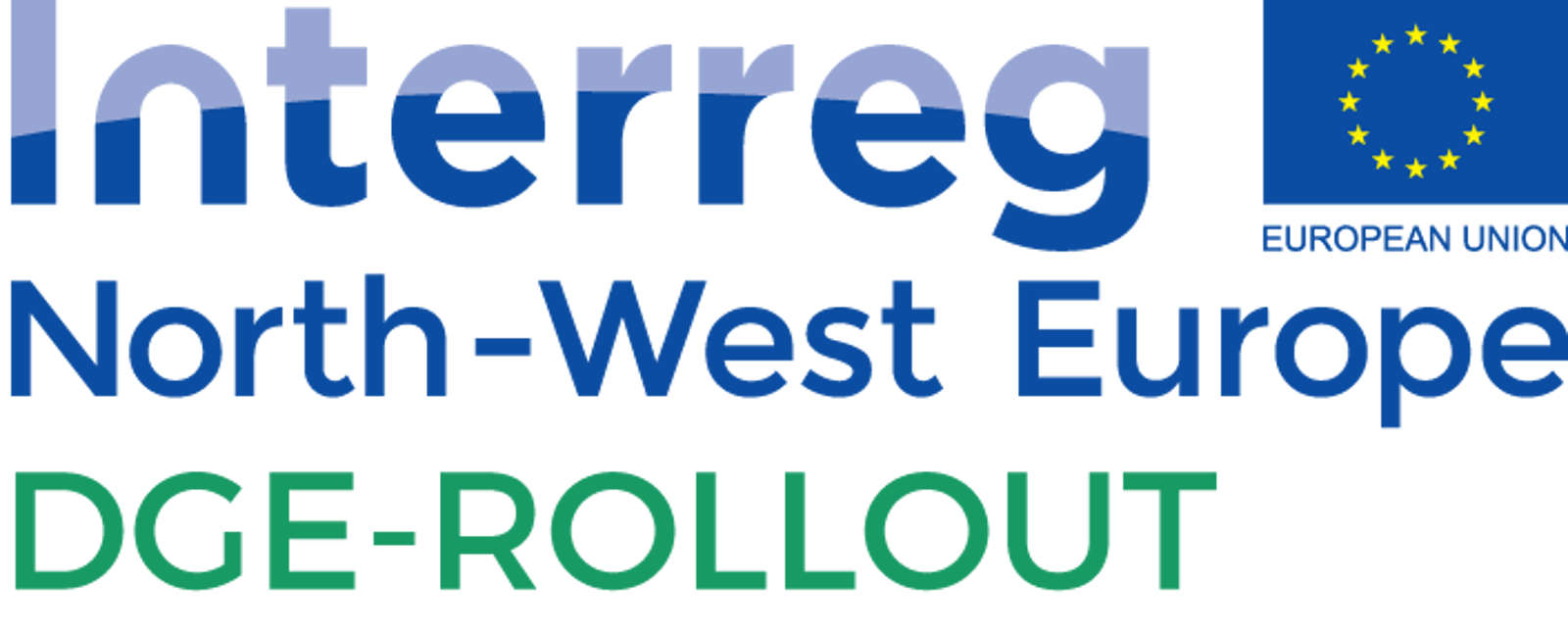 Logo von Interreg North-West Europe mit dem Titel DGE-ROLLOUT und dem EU-Flaggenemblem.