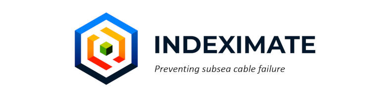 Das Logo von INDEXIMATE mit einem hexagonalen Design und dem Slogan zur Verhinderung von Unterseekabelausfällen.