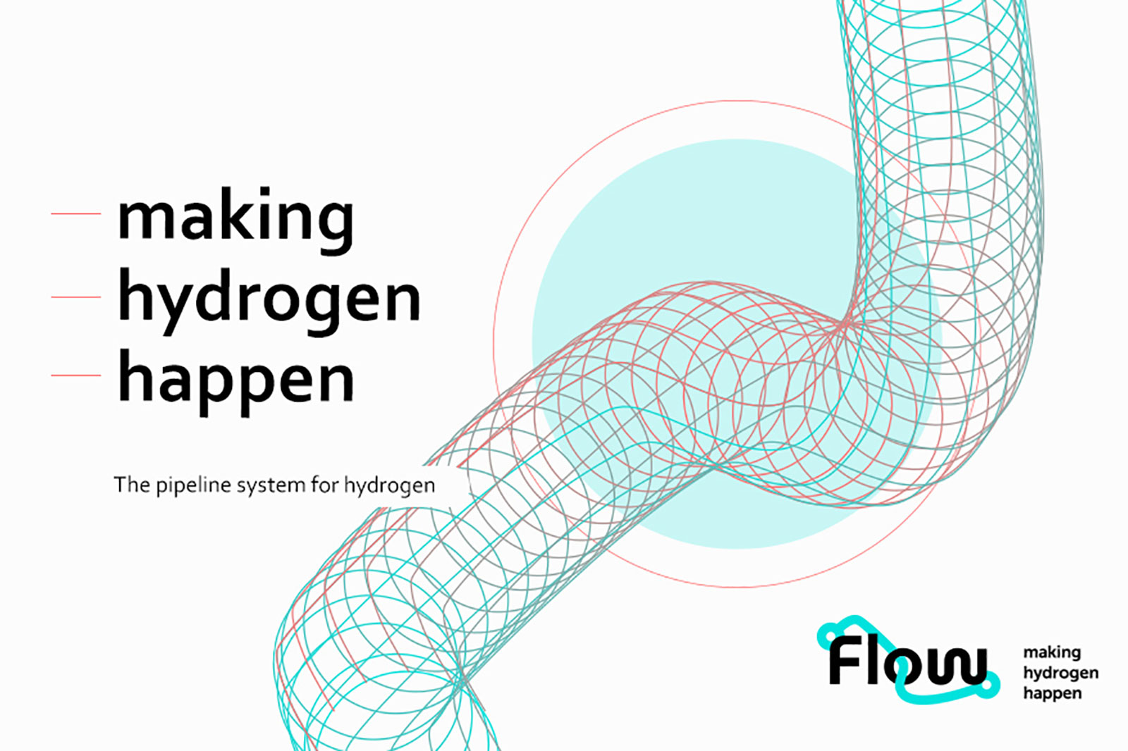 Graphic featuring a stylised pipeline with text 'making hydrogen happen' and 'The pipeline system for hydrogen'.