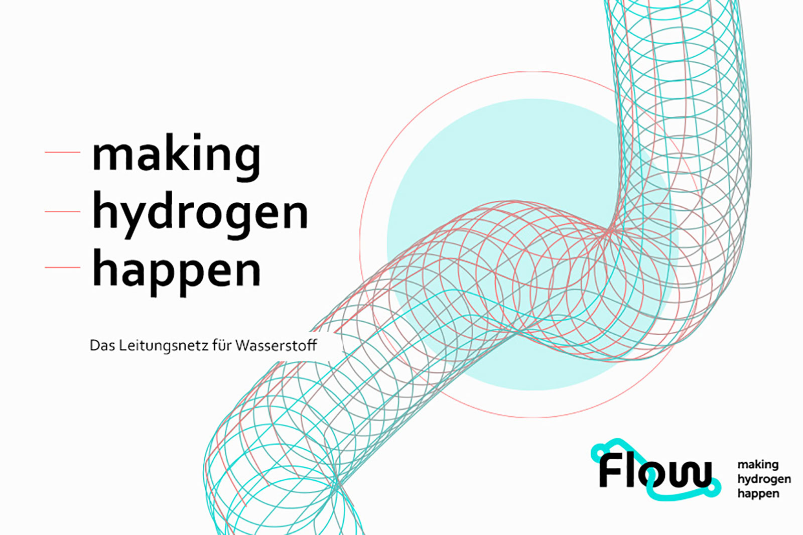 Eine Grafik mit einem fließenden Design und dem Text 'making hydrogen happen'. Sie repräsentiert die Wasserstoffinfrastruktur.