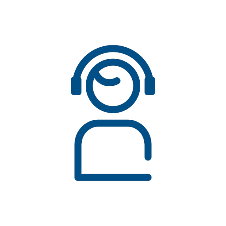 Eine einfache Illustration einer Person mit Kopfhörern, die Audio oder Musik darstellt.