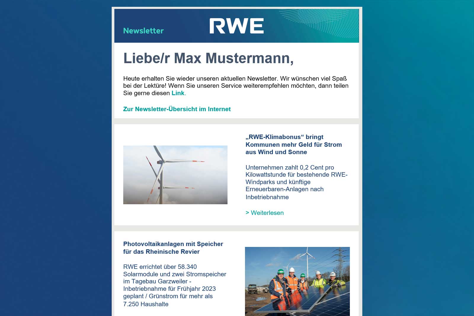 RWE Our energy for a sustainable life.