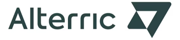 Dunkelgrüner Schriftzug „Alterric“ links neben einem dunkelgrünen, geometrischen Dreieckssymbol auf einem klaren weißen Hintergrund, schlicht und grafisch.