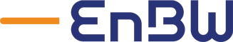 Ein klares, flächiges Logo auf weißem Hintergrund mit einem orangefarbenen Strich links und dem blauen Schriftzug „EnBW“.
