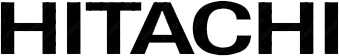 Schwarzes, kräftig gedrucktes Logo mit dem Schriftzug „HITACHI“ in fetten Großbuchstaben auf weißem, kontraststarkem Hintergrund.