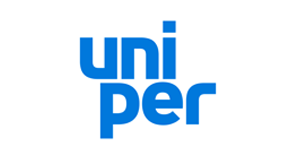Das markante blaue Wortzeichen „uniper“ erscheint in abgerundeter, moderner Schrift in zwei Zeilen auf einem schlichten weißen Hintergrund.