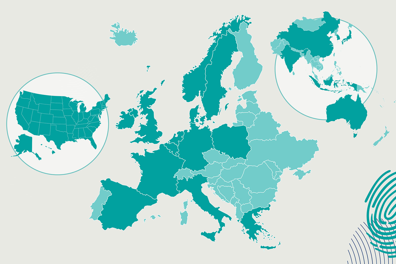 Eine Kartenansicht von Europa, die auch Teile der USA und Asien zeigt. Die Länder sind in verschiedenen grünen Farbtönen eingefärbt.